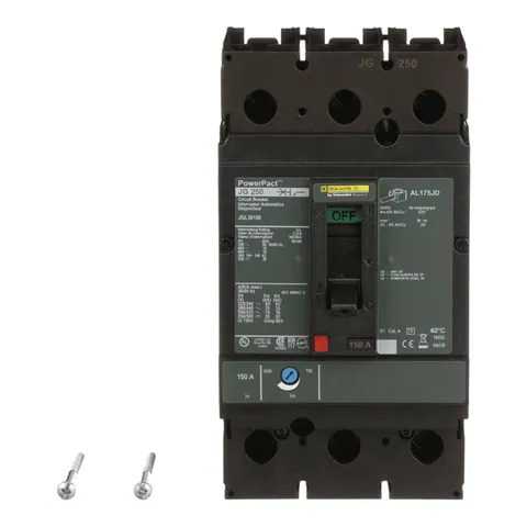 Schneider Electric JGL36150 Circuit breaker, PowerPacT J, 150A, 3 pole, 600VAC, 18kA, lugs, thermal magnetic, 80% — Accessori generali
