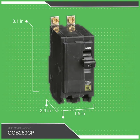 Schneider Electric QOB260 Mini circuit breaker, QO, 60A, 2 pole, 120/240VAC, 10kA, bolt on mount — General Accessories