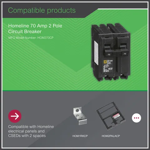 Schneider Electric HOM270 Homeline Miniature Circuit Breaker, 70A, 2 Pole, 120/240VAC, 10kA AIR, Standard Type, Plug-In Mounting — Accessori generali