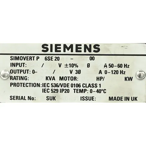 Siemens 6SE2001-1AA00 SIMOVERT P Transistor Pulse Converter — VFDs & Frequency Converters