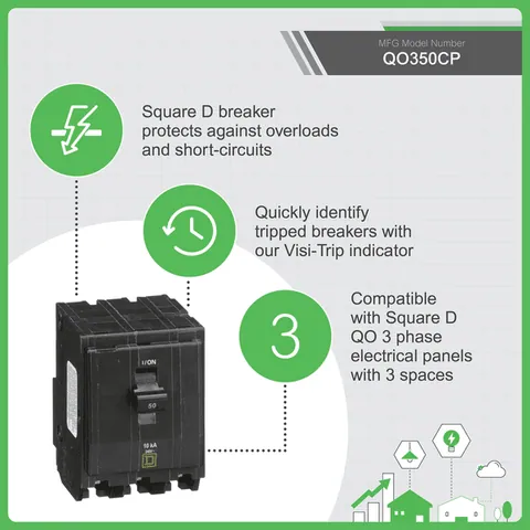 Schneider Electric QO350 Mini circuit breaker, QO, 50A, 3 pole, 120/240VAC, 10kA, plug in mount — Accessori generali