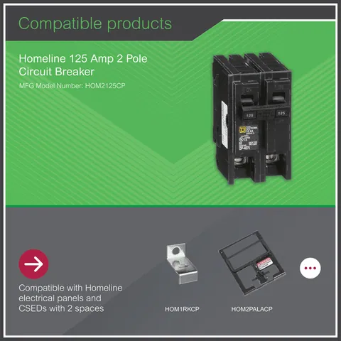 Schneider Electric HOM2125 Mini Circuit Breaker, 125A, 2 Pole, 120/240VAC, 10kA AIR, Standard Type, Plug In, UL — Circuit Breakers & Fuses
