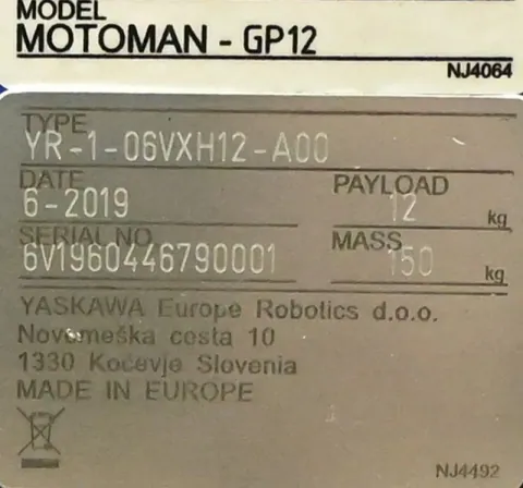 Yaskawa YR-1-06VXH12-A00 MOTOMAN-GP12 6-Axis Industrial Robot — Robot industriali