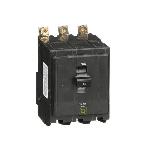 Schneider Electric QOB315 Mini circuit breaker, QO, 15A, 3 pole, 120/240VAC, 10kA, bolt on mount — Circuit Breakers & Fuses