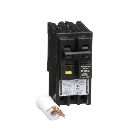 Schneider Electric HOM250GFI Homeline Miniature Circuit Breaker, 50A, 2 Pole, 120/240VAC, 10kA AIR, Ground Fault Class A, Plug In — General Accessories