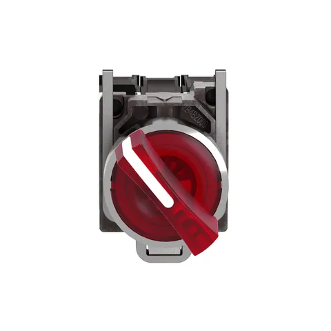 Schneider Electric XB4BK124G5 Illuminated selector switch, Harmony XB4, metal, red handle, 22mm, universal LED, 2 positions, 1NO + 1NC, 110...120V AC — Switches & Modular Apparatus