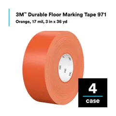 3M 7100260043 Durable Floor Marking Tape 971, Orange, 3 in x 36 yd, 17 mil, 4 Rolls/Case, Individually Wrapped Conveniently Packaged — General Accessories