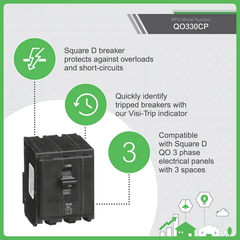 Schneider Electric QO330 Mini circuit breaker, QO, 30A, 3 pole, 120/240VAC, 10kA, plug in mount — Accessori generali
