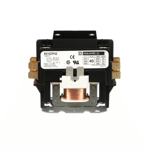 Schneider Electric 8910DP42V09 Contactor, Definite Purpose, 40A, 2 pole, 208/240VAC coil at 60Hz, 220VAC coil at 50Hz, open — General Accessories