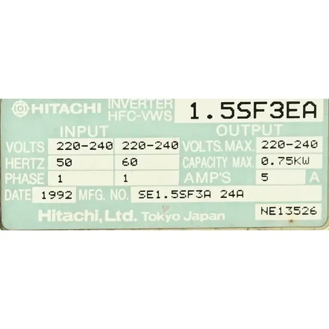 HITACHI 1.5SF3EA 1.5SF3EA HFC-VWS Inverter Drive 0.75kW 220–240V — Variadores y convertidores de frecuencia