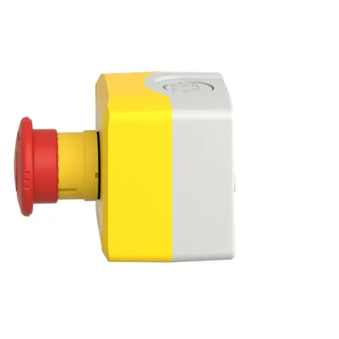 Schneider Electric XALK178E Control station, Harmony XALD, XALK, plastic, yellow, 1 red mushroom head push button 40mm, emergency stop turn to release, 1NO + 1 NC, unmarked — Schalter & modulare Geräte