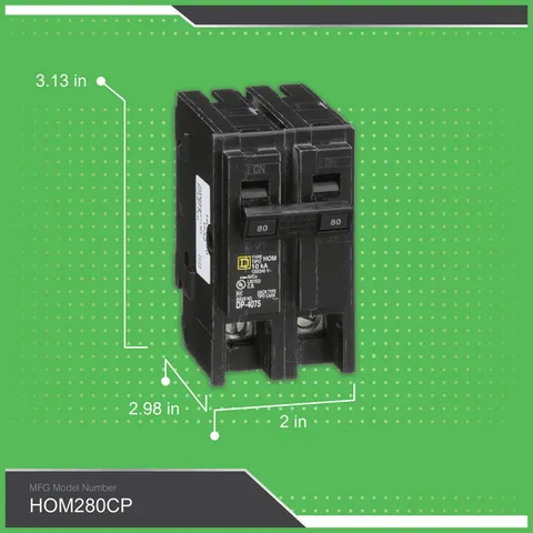 Schneider Electric HOM280 Mini circuit breaker, Homeline, 80A, 2 pole, 120/240VAC, 10kA AIR, standard type, plug in, UL — Accessori generali