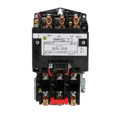 Schneider Electric 8536SDO1V01S NEMA Motor Starter, Type S, nonreversing, Size 2, 45A, 25 HP at 460 VAC, 5 kA SCCR, 3 phase, 3 pole, melting alloy, 24 VAC coil, open — General Accessories