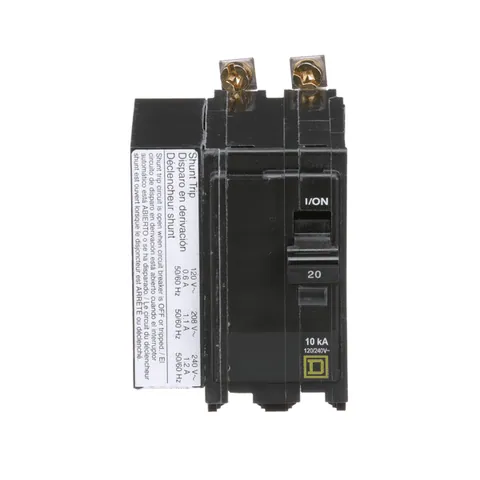Schneider Electric QOB2201021 Mini circuit breaker, QO, 20A, 2 pole, 120/240VAC, 10kA, bolt on mount, AC shunt — General Accessories