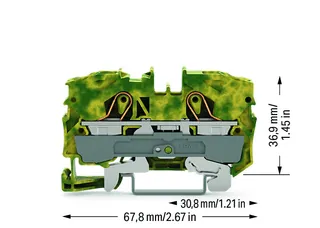 Wago 2010-1207 TOPJOB®S ground terminal block; rail mount; 2-conductor; 10 mm wide; green-yellow — Terminal Blocks