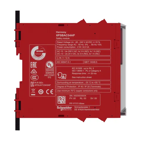 Schneider Electric XPSBAC34AP safety module, Harmony XPS, estop or guard, connected to supply terminals 48 to 240V AC or DC , no inputs, screw — Alimentatori e regolatori di potenza