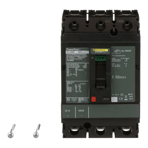 Schneider Electric HJL36020 Circuit breaker, PowerPacT H, 20A, 3 pole, 600VAC, 25kA, lugs, thermal magnetic, 80% — Accessori generali