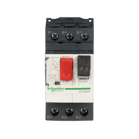 Schneider Electric GV2ME08 TeSys Deca Manual Starter and Protector, thermal magnetic circuit protector, push buttons, 2.5 to 4 A, screw clamp — Interruptores automáticos y fusibles