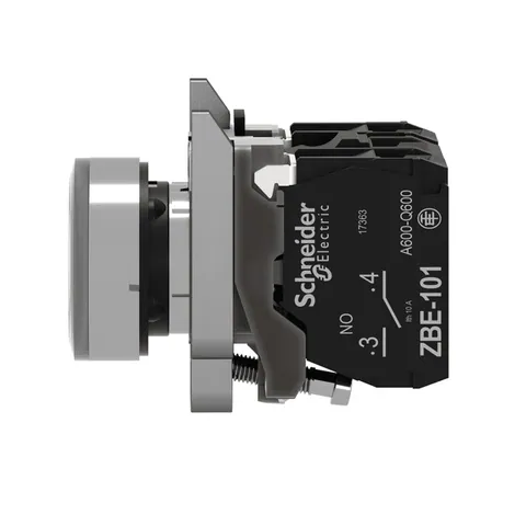 Schneider Electric XB4BW31B5 Illuminated push button, Harmony XB4, metal, white flush, 22mm, universal LED, plain lens, 1NO + 1NC, 24V AC DC — Switches & Modular Apparatus