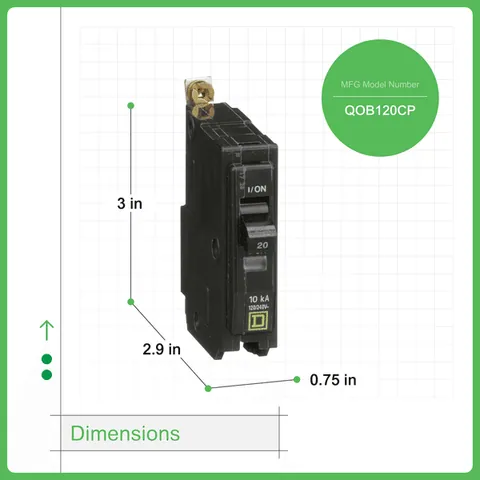 Schneider Electric QOB120 Mini circuit breaker, QO, 20A, 1 pole, 120/240VAC, 10kA, bolt on mount — Circuit Breakers & Fuses