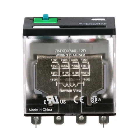 Schneider Electric 784XDXM4L-12D Power Relay, General Purpose Relays, 4PDT, LED clear cover, lock push button, faston terminals, 15A, 12V DC, 4NO + 4NC — Akcesoria ogólne