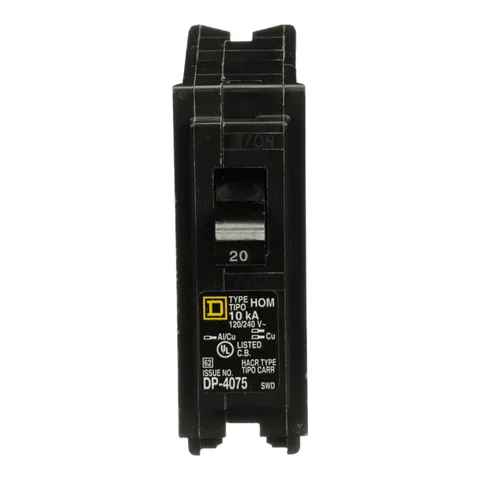 Schneider Electric HOM120HM Mini circuit breaker, Homeline, 20A, 1 pole, 120/240VAC, 10kA AIR, high magnetic, plug in, UL — General Accessories