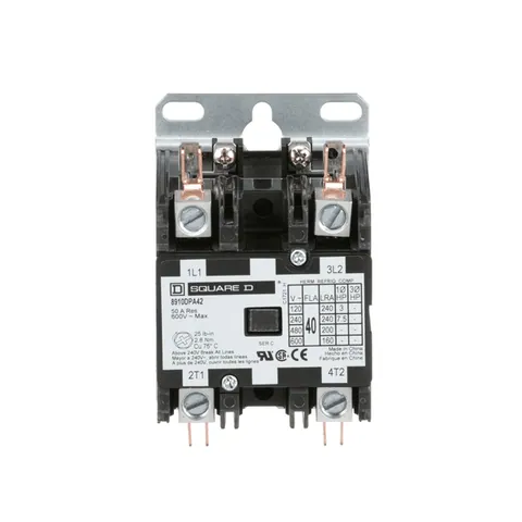 Schneider Electric 8910DPA42V14 Contactor, Definite Purpose, 40A, 2 pole, 7.5HP at 230VAC, 1 phase, 24/24VAC 50/60Hz coil, open — General Accessories
