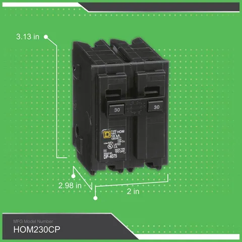 Schneider Electric HOM230CP Homeline Miniature Circuit Breaker, 30A, 2 Pole, 120/240VAC, 10kA AIR — General Accessories