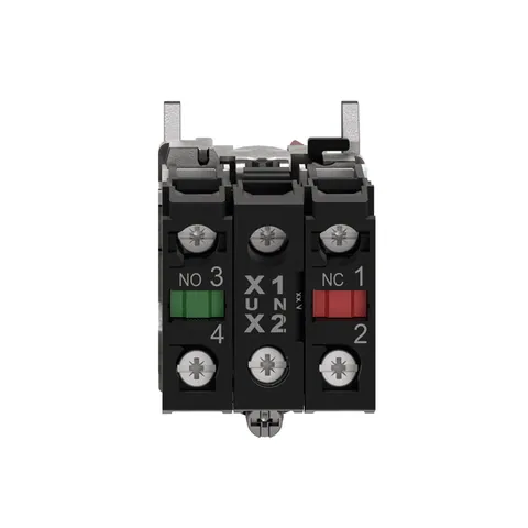 Schneider Electric XB4BK124G5 Illuminated selector switch, Harmony XB4, metal, red handle, 22mm, universal LED, 2 positions, 1NO + 1NC, 110...120V AC — Switches & Modular Apparatus
