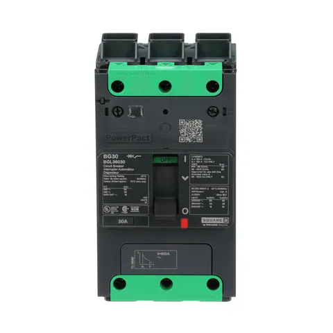 Schneider Electric BGL36030 Circuit breaker, PowerPacT B, 30A, 3 pole, 600Y/347VAC, 18kA, lugs, thermal magnetic, 80% — Accesorios generales