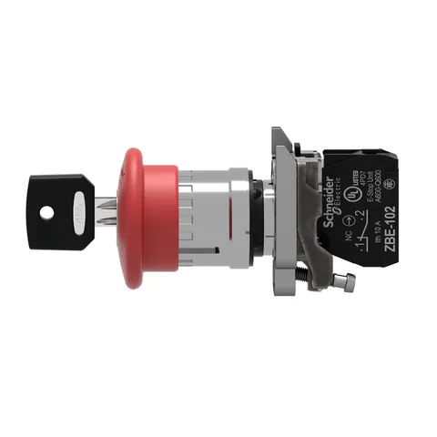 Schneider Electric XB4BS9442 Emergency Stop Push Button - Mushroom Head, Latching Key Release, 1NC — Switches & Modular Apparatus