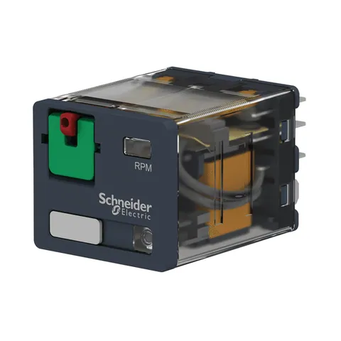 Schneider Electric RPM32B7 plug-in relay, 15A, 3C/O, with LED and lockable test button, 24V AC — Contactores y relés