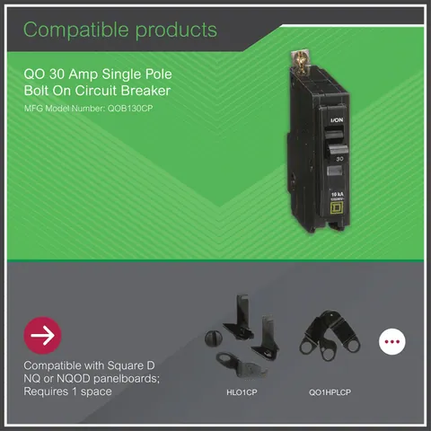 Schneider Electric QOB130 Mini circuit breaker, QO, 30A, 1 pole, 120/240VAC, 10kA, bolt on mount — Interruttori automatici e fusibili