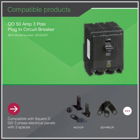 Schneider Electric QO350 Mini circuit breaker, QO, 50A, 3 pole, 120/240VAC, 10kA, plug in mount — Accessori generali