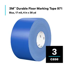 3M 7100254036 Durable Floor Marking Tape 971, Blue, 4 in x 36 yd, 17 mil, 3 Rolls/Case, Individually Wrapped Conveniently Packaged — General Accessories