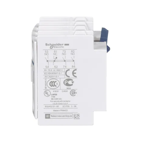 Schneider Electric LADN31 TeSys Deca, auxiliary contact block, 3 NO and 1 NC, top mount, screw clamp terminals, for LC1D09 to LC1D150 contactors — Contactores y relés