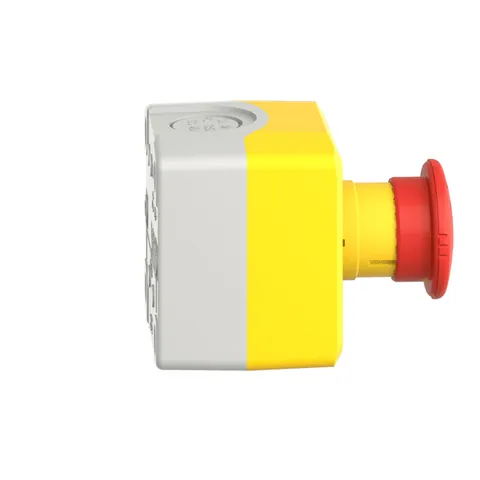 Schneider Electric XALK178E Control station, Harmony XALD, XALK, plastic, yellow, 1 red mushroom head push button 40mm, emergency stop turn to release, 1NO + 1 NC, unmarked — Schalter & modulare Geräte