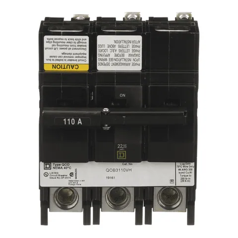 Schneider Electric QOB3110VH Mini circuit breaker, QO, 110A, 3 pole, 120/240VAC, 22kA, bolt on mount — General Accessories