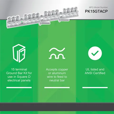 Schneider Electric PK15GTA Load center accessory, QO/Homeline, ground bar kit, 15 terminals — Circuit Breakers & Fuses