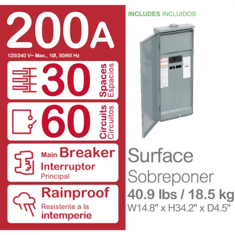 Schneider Electric HOM3060M200PRBVP Load center, Homeline, 1 phase, 30 spaces, 60 circuits, 200A convertible main breaker, PoN, NEMA3R, value pack — Accessori generali