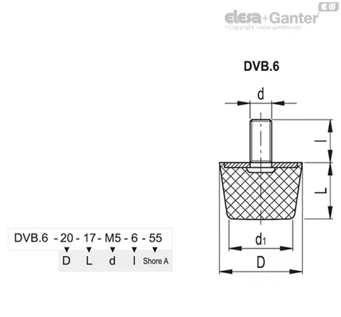 Elesa+Ganter DVB.6-20-17-M6-18-40 Vibration Isolators DVB.6-20-17-M6-18-40 — Hand & Power Tools