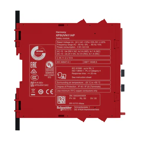 Schneider Electric XPSUVN11AP safety module, Harmony XPS, zero speed monitoring with time delay, 24V AC or DC, screw — Contactors & Relays