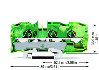 Wago 2010-1307 TOPJOB®S ground terminal block; rail mount; 3-conductor; 10 mm wide; green-yellow — Terminal Blocks