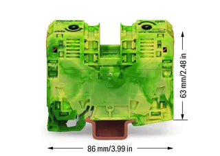 Wago 285-137 POWER CAGE CLAMP ground terminal block; DIN 35 x 15 rail mount; 2-conductor; 2 AWG; 16 mm wide; green-yellow — Terminal Blocks