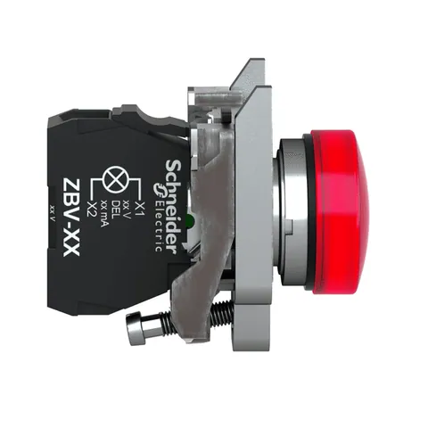 Schneider Electric XB4BVB4 Pilot light, Harmony XB4,metal, red, 22mm, universal LED, plain lens, 24V AC DC — Switches & Modular Apparatus