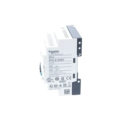 Schneider Electric SR2B122BD compact smart relay, Zelio Logic SR2 SR3, 12 IO, 24V DC, clock, display, 4 transistor outputs — Control & HMI