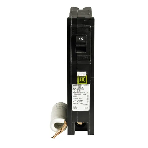 Schneider Electric HOM115CAFI Mini circuit breaker, Homeline, 15A, 1 pole, 120VAC, 10kA AIR, combo arc fault, pigtail neutral, plug in, UL — Accessori generali