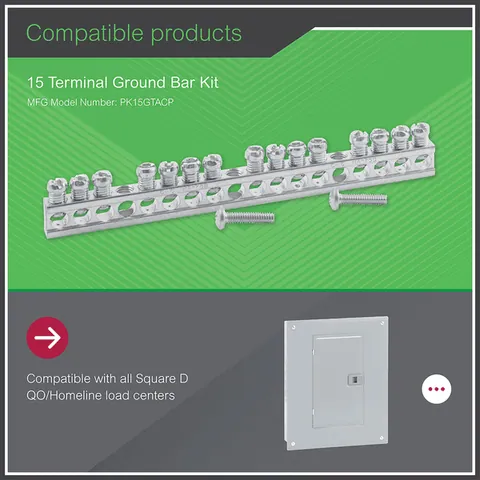 Schneider Electric PK15GTA Load center accessory, QO/Homeline, ground bar kit, 15 terminals — Circuit Breakers & Fuses