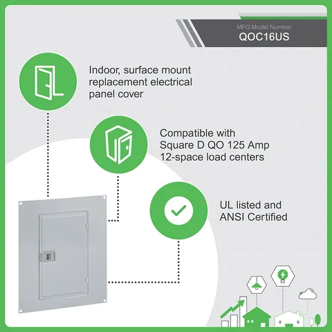Schneider Electric QOC16US Replacement cover, QO, for 16 space load center, surface, gray — General Accessories