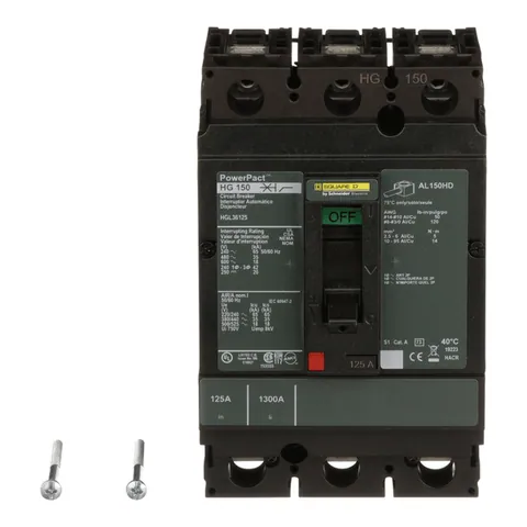 Schneider Electric HGL36125 Circuit breaker, PowerPacT H, 125A, 3 pole, 600VAC, 18kA, lugs, thermal magnetic, 80% — Accessori generali